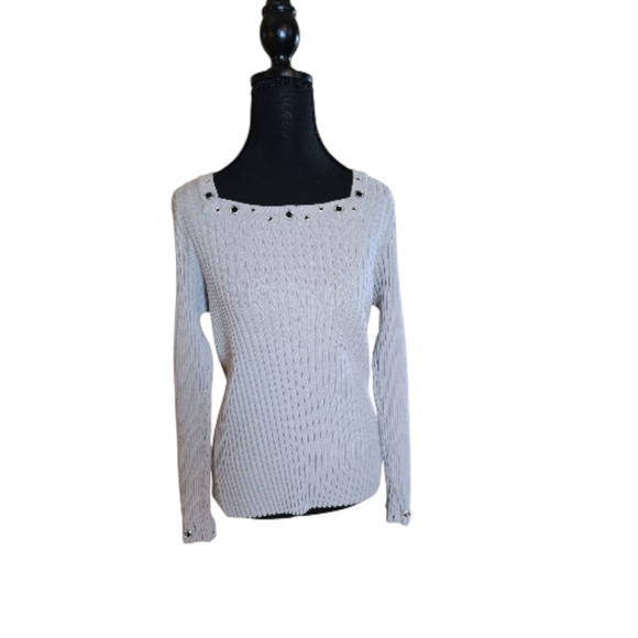 Lane Bryant Tops - Lane Bryant Ribbed Beige Sweater With Metalic Accents 14/16